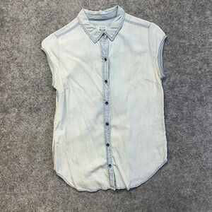 Susina Button Front Shirt Womens Small Light Blue Excellent Tencel Sleeveless